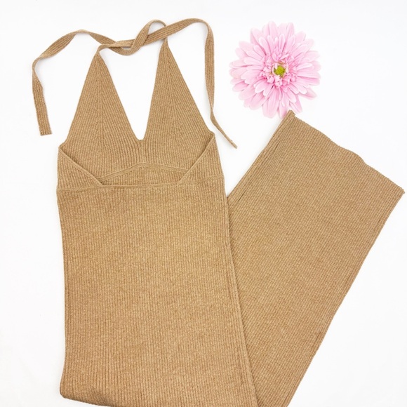 All Saints Lexi Ribbed Halter Midi Dress Praline Metallic Gold - Picture 4 of 15